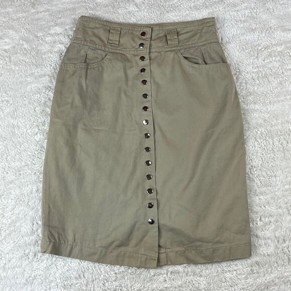Vintage 80s Tarazzia hi waist khaki button down skirt, size 9 - Picture 1 of 8